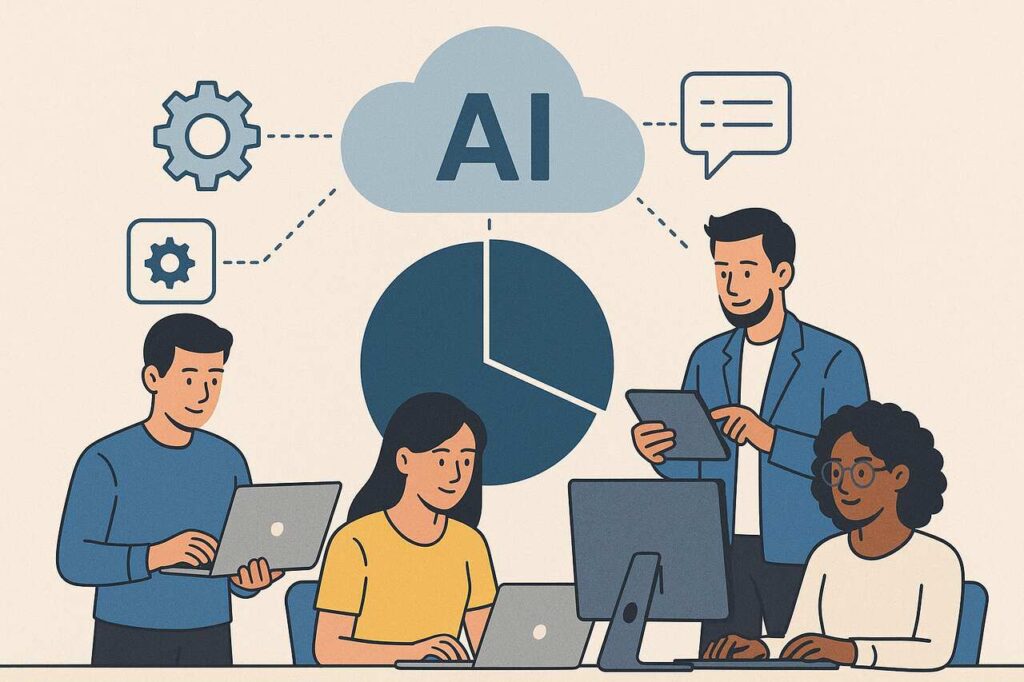 Tech professionals using AI tools with a 90% usage pie chart