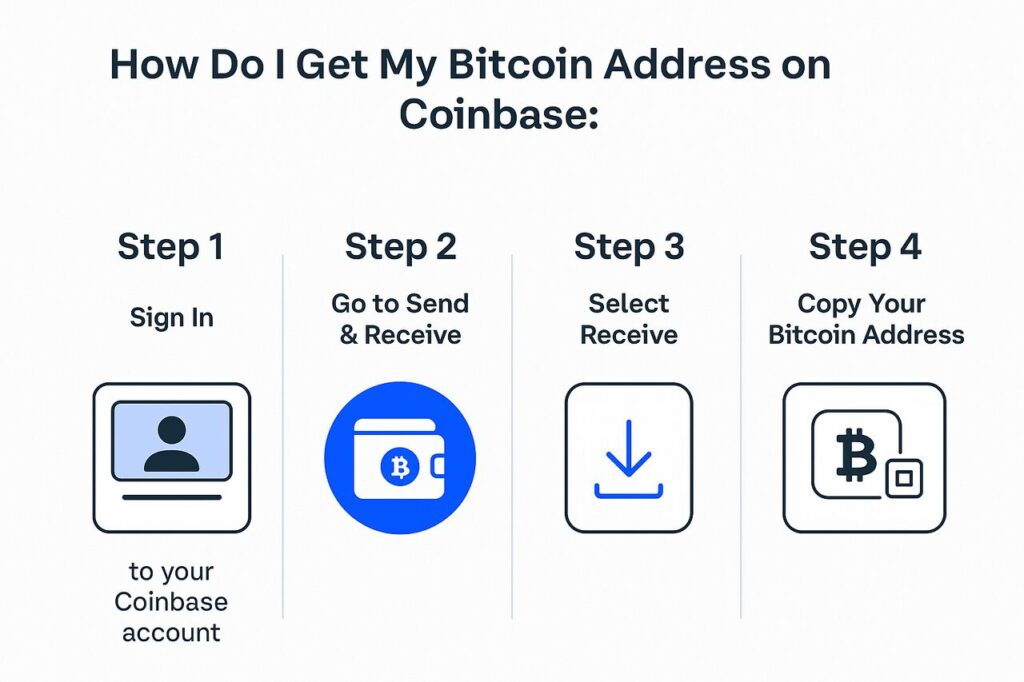Guide to get your Bitcoin address on Coinbase in 4 illustrated steps.