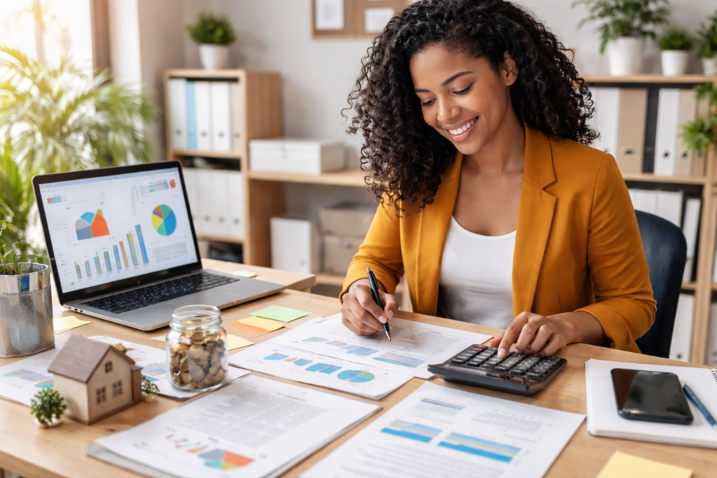Smart Budgeting Tips for Small Business Owners That Drive Profitability and Growth Small business owner budgeting with charts and calculator.