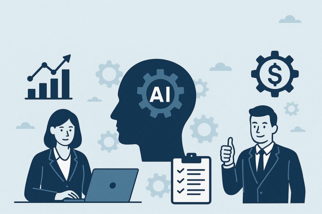 How AI Enhances Business Optimization & Operational Efficiency for Small Businesses AI tools boosting small business efficiency illustration.