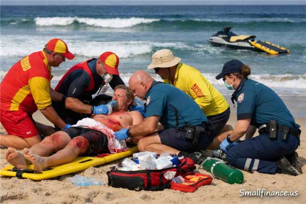 Injured surfer treated by medics after shark attack in Australia