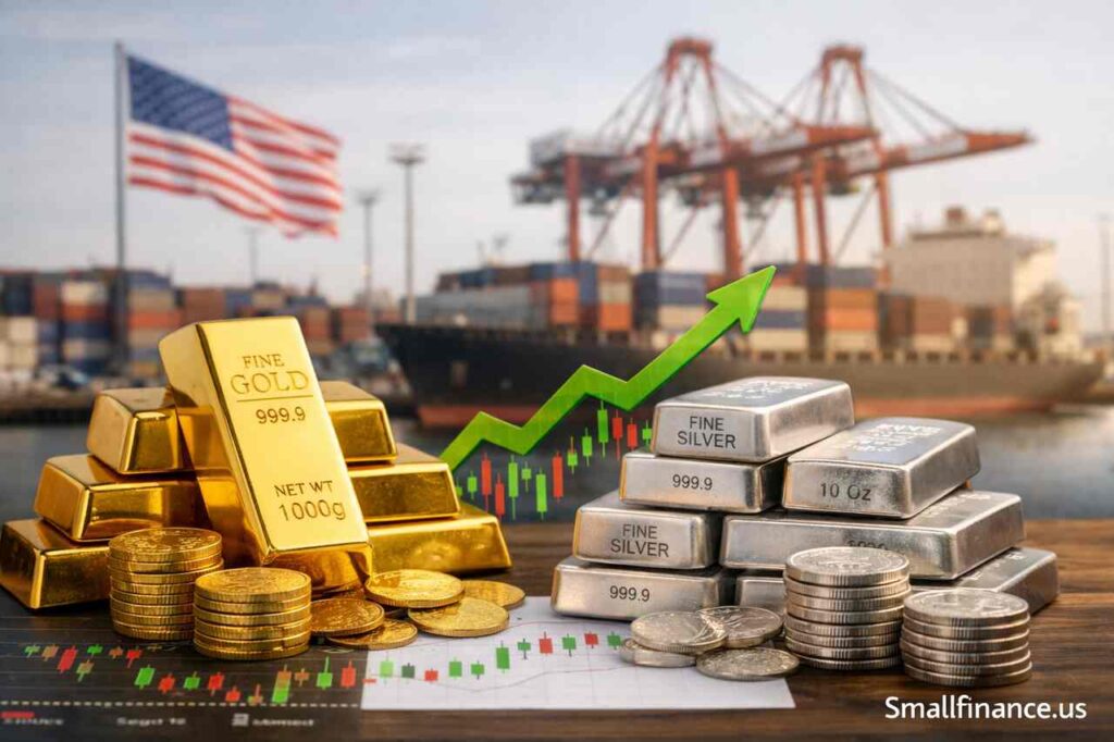 Gold and silver rising in value amid tariff threats.