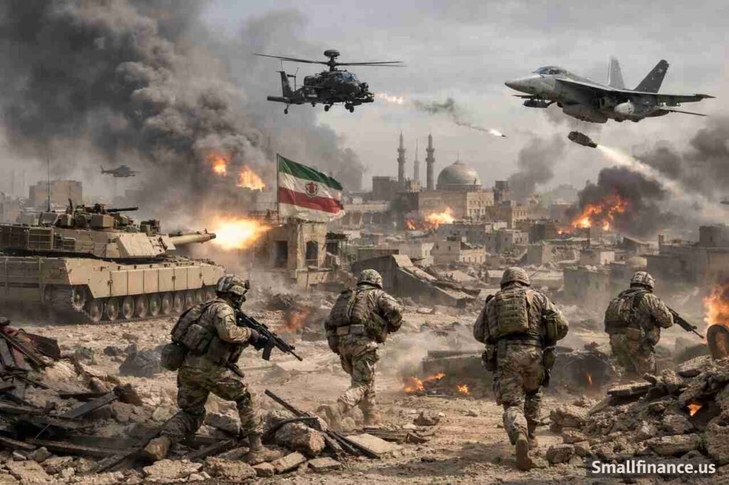 The United States begins “Major Combat Operations” In Iran "US military operations in Iran with tanks, helicopters, and jets, Smallfinance.us"