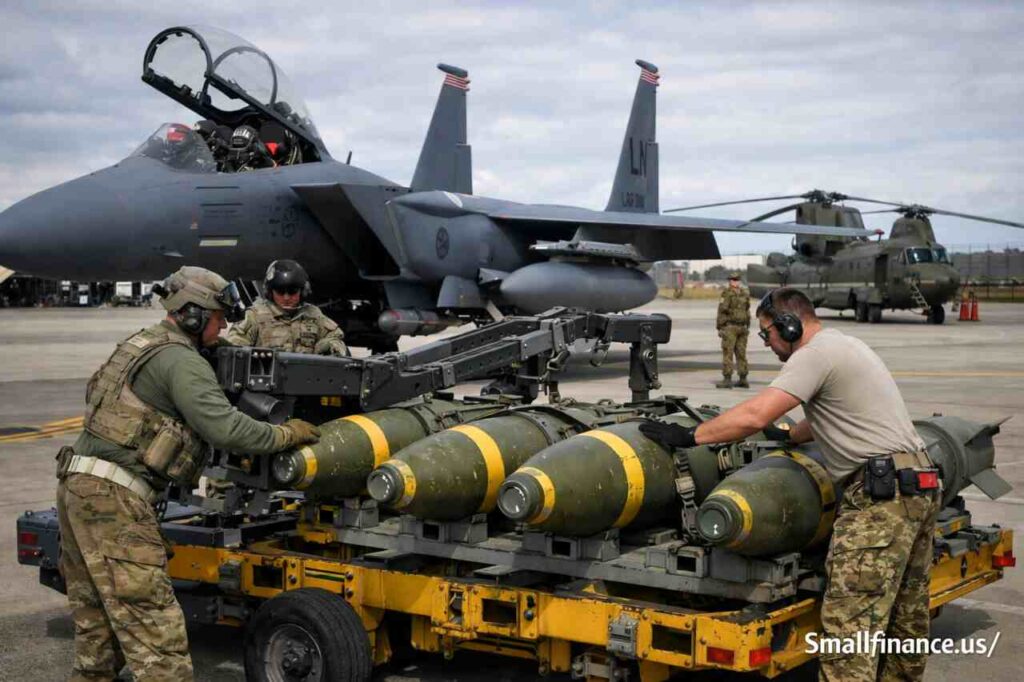 US military loading bombs onto aircraft at RAF Lakenheath airbase
