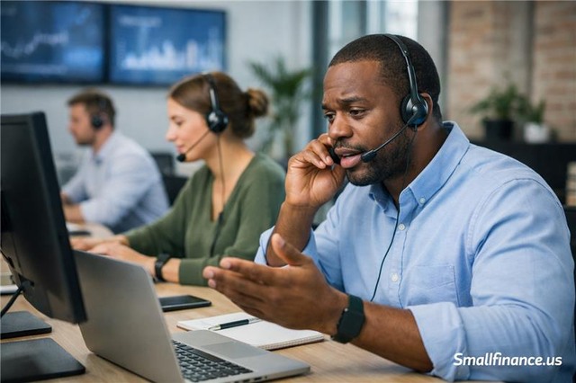 Customer support agent helping client on call