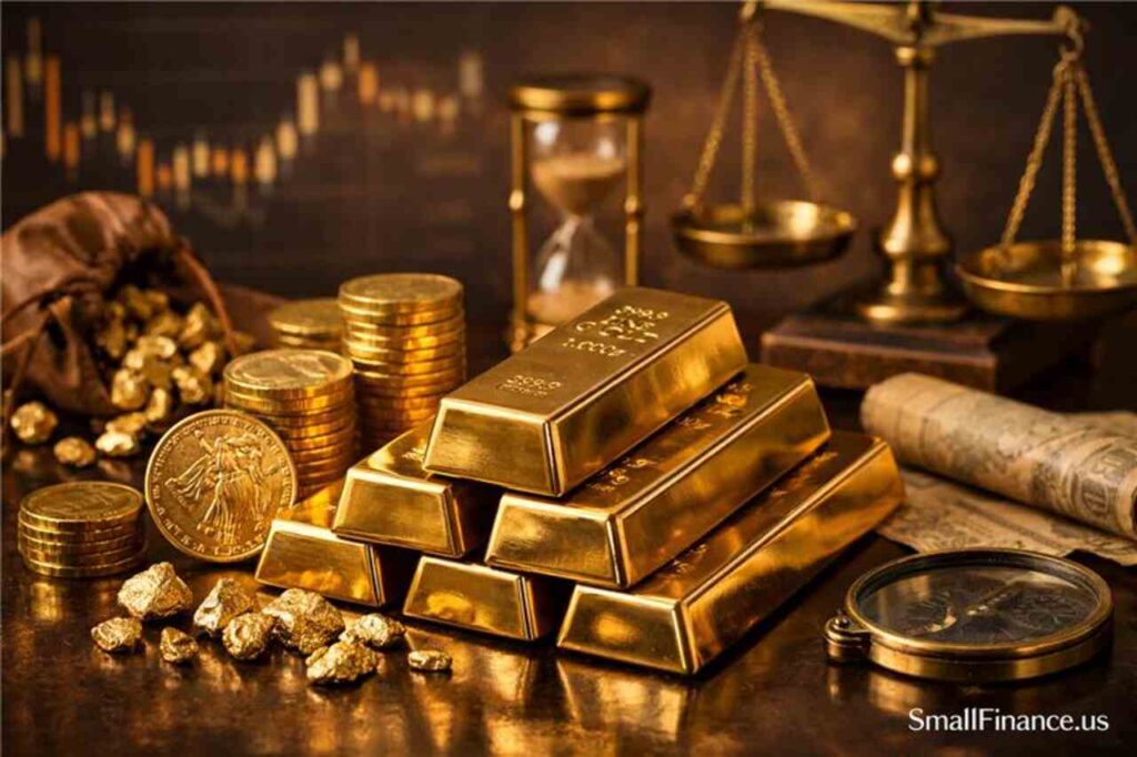 Gold bars and coins representing wealth and high value