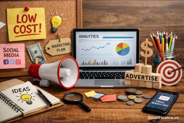 Low cost marketing tools setup on desk