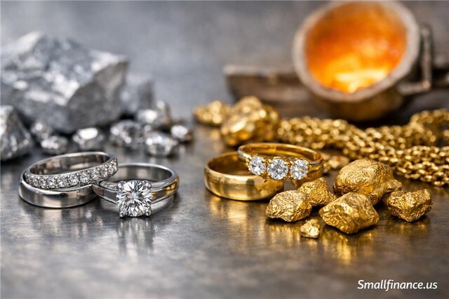 White gold and yellow gold rings comparison on marble surface