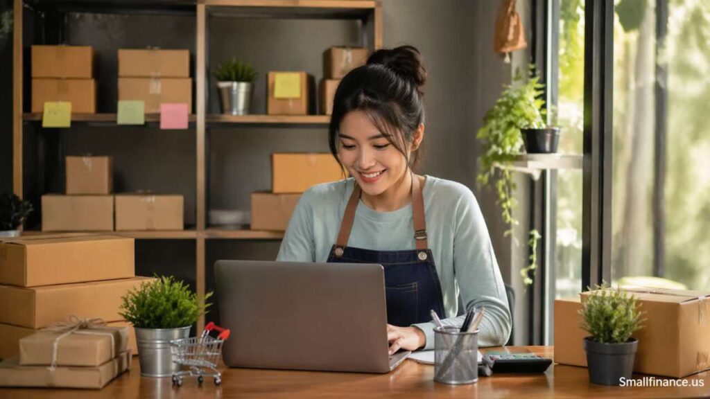 Beginner running small business from home workspace