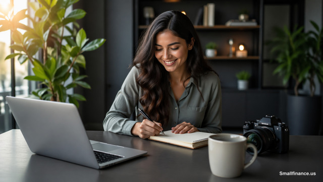 Building online presence with laptop and content creation setup