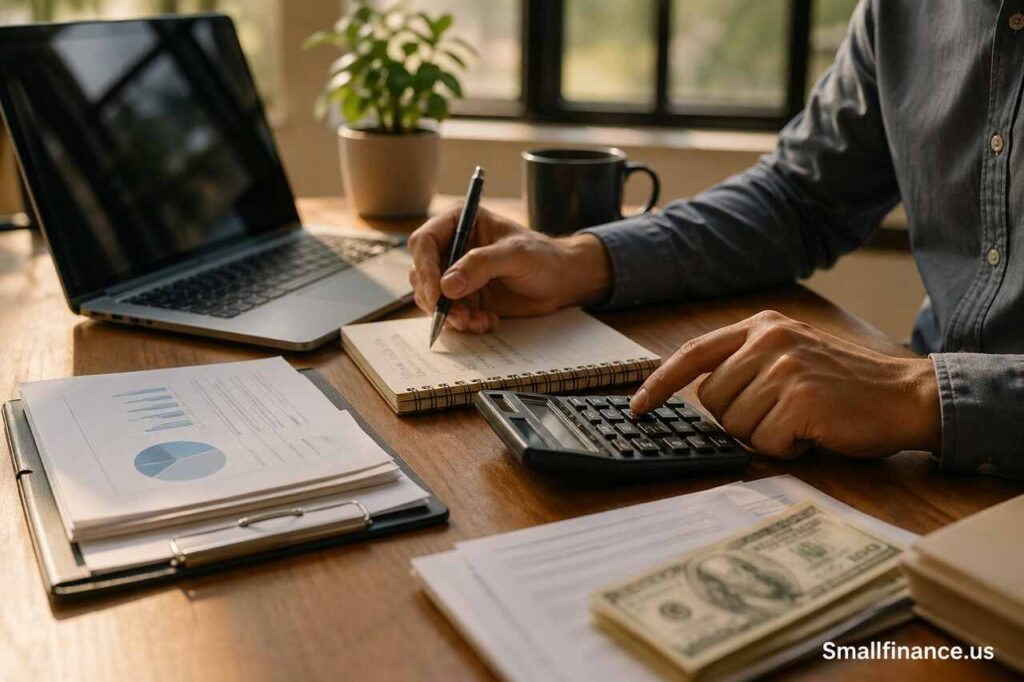 Business owner calculating LLC startup costs in Texas