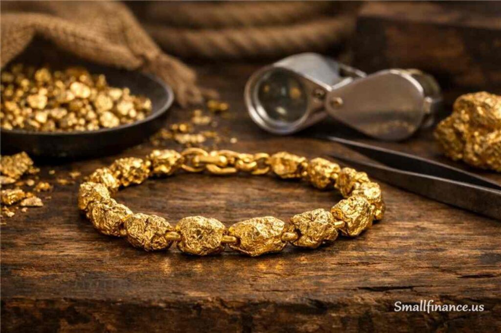 Gold nugget bracelet made of natural raw gold