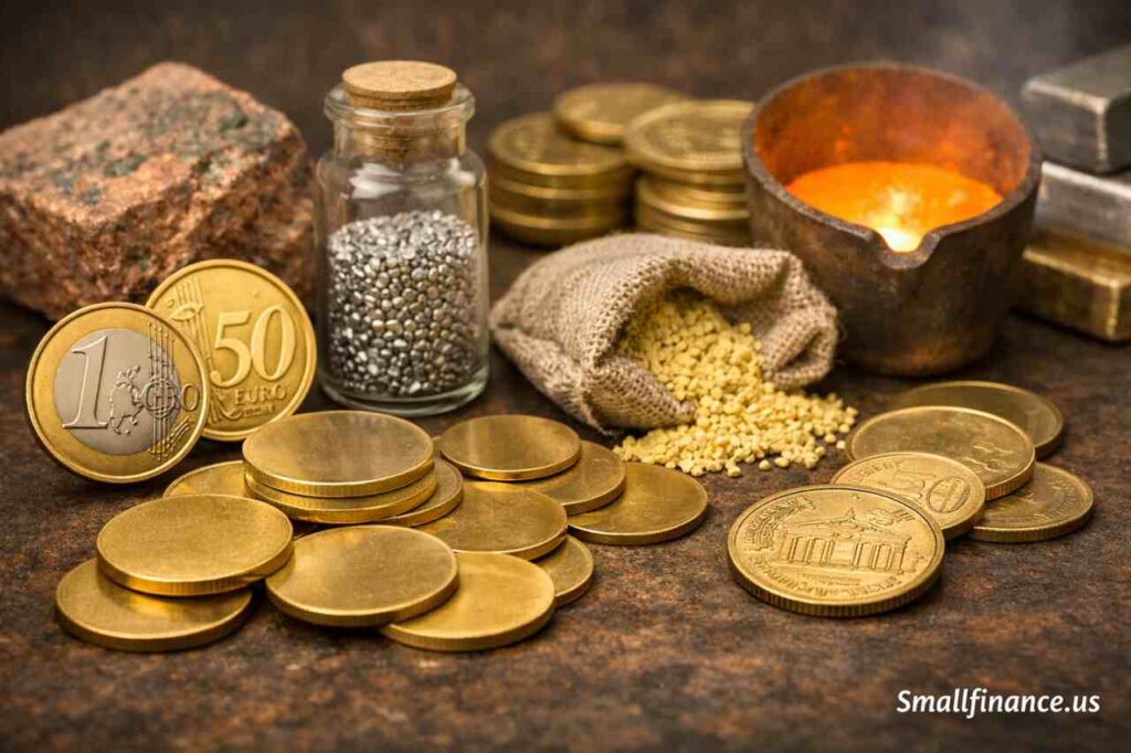 Nordic Gold: Understand the Alloy, Identify Its Uses, and Evaluate Its Role in Modern Coinage Nordic Gold coins with raw alloy materials
