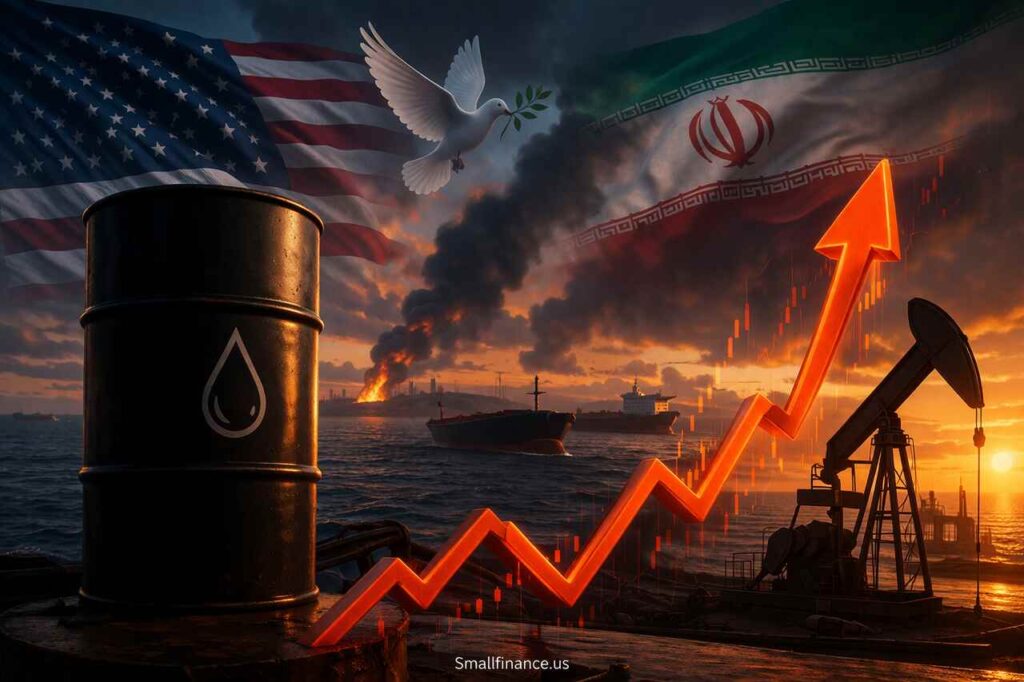 Concerns Over The “Fragile” US-Iran Ceasefire Are Driving Up Oil Prices Oil prices rising due to US-Iran ceasefire tensions with oil barrels, tanker ships, and market growth chart